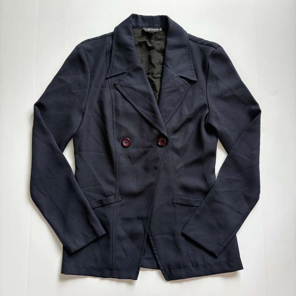 My Michelle Womens 7/8 Navy Blue Blazer Fitted Y2K Double Button Jacket